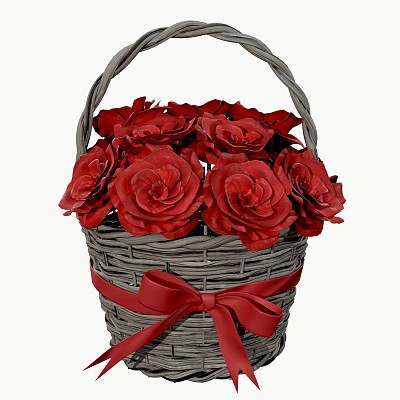 Red roses in wick basket