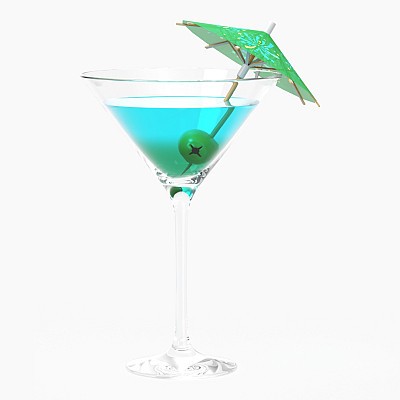 Glass with olive umbrella
