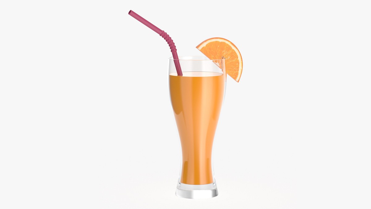 Weizen glass with orange juice straw and orange slice