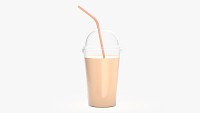 Plastic cup cold coffee milkshake with straw