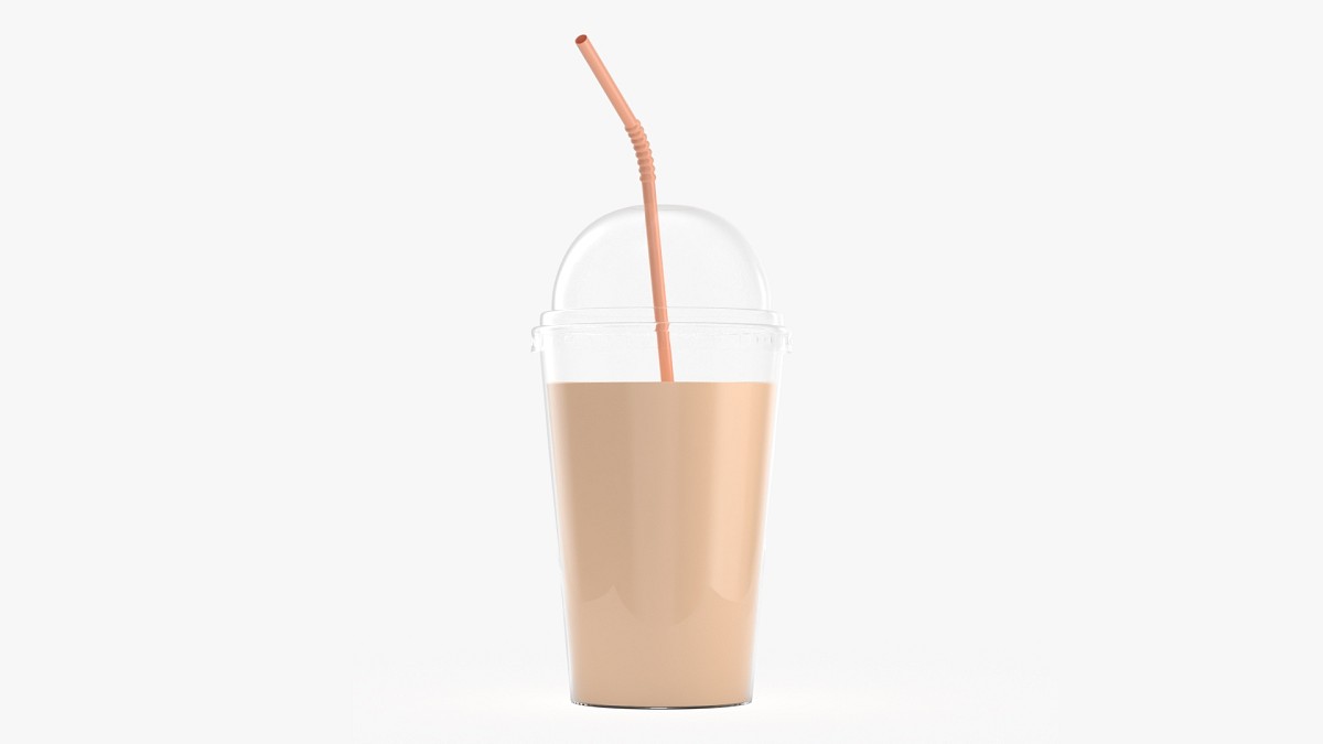 Plastic cup cold coffee milkshake with straw