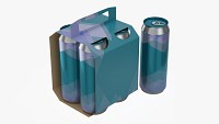 Cluster-pack carton packaging with handle for four beer cans 500 ml