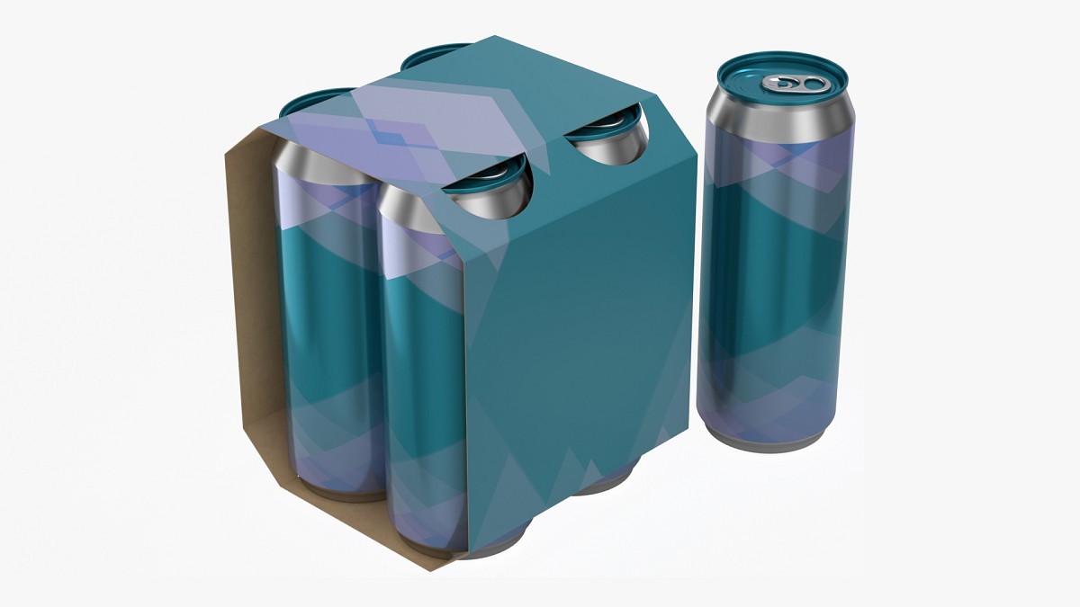 Cluster-pack carton packaging for four beer cans 500 ml