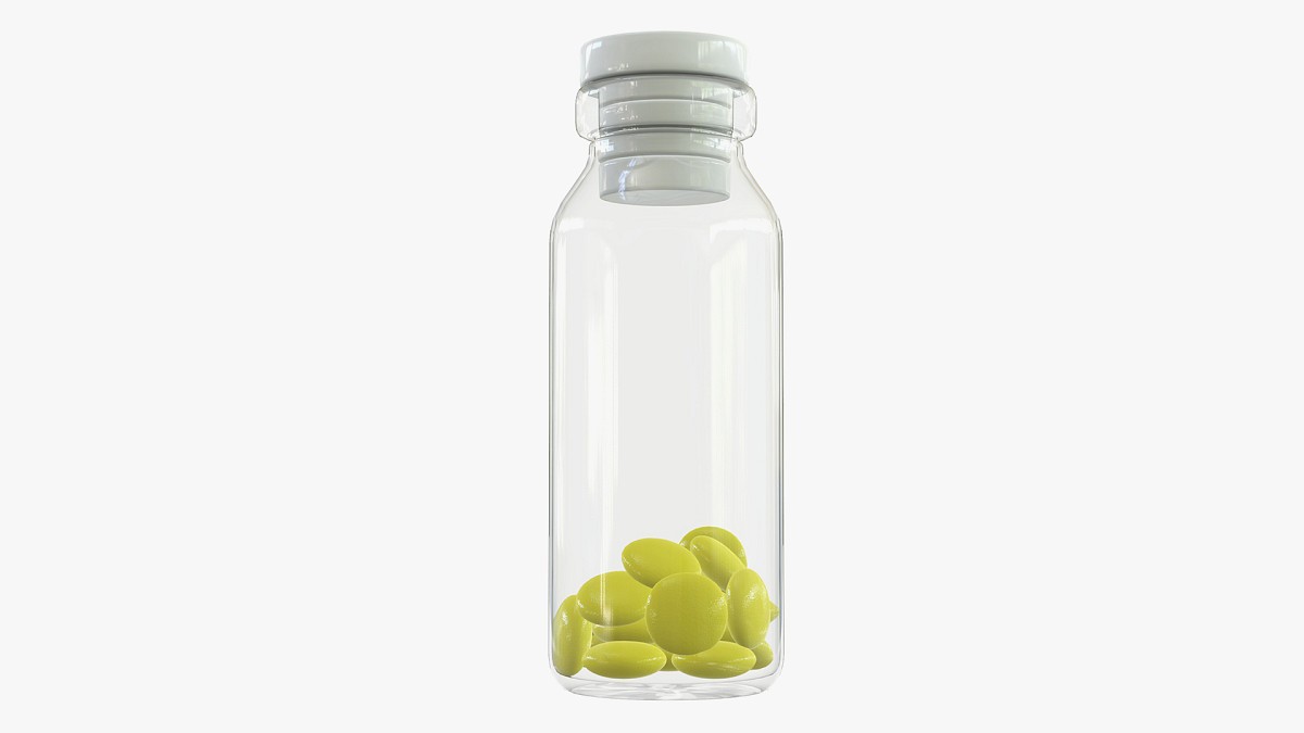 Medicine small glass bottle with pills