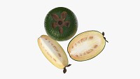 Feijoa tropical fruit whole cut in half slice
