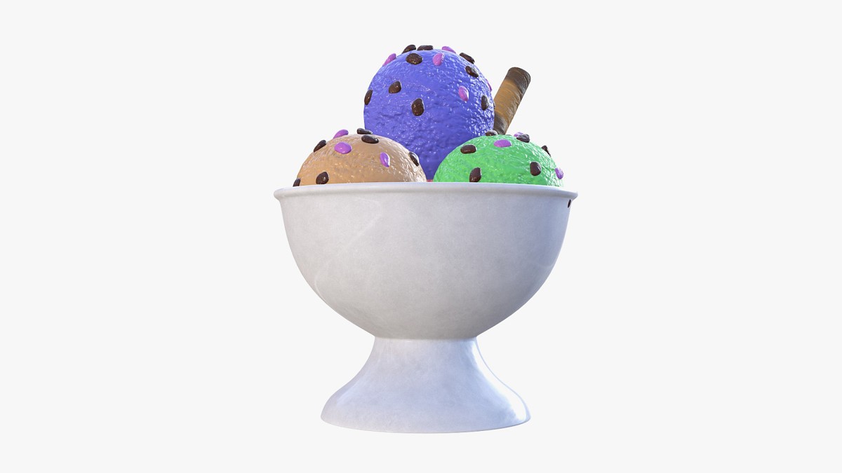 Ice cream balls in marble dish with chocolate pieces