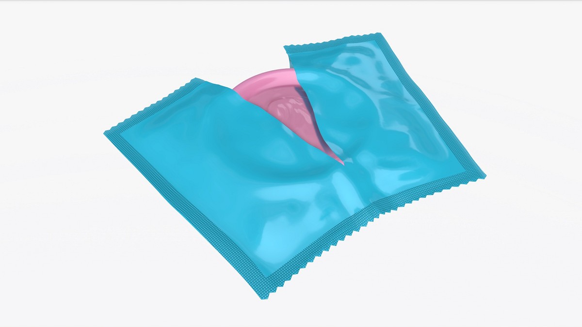 Opened condom package with condom