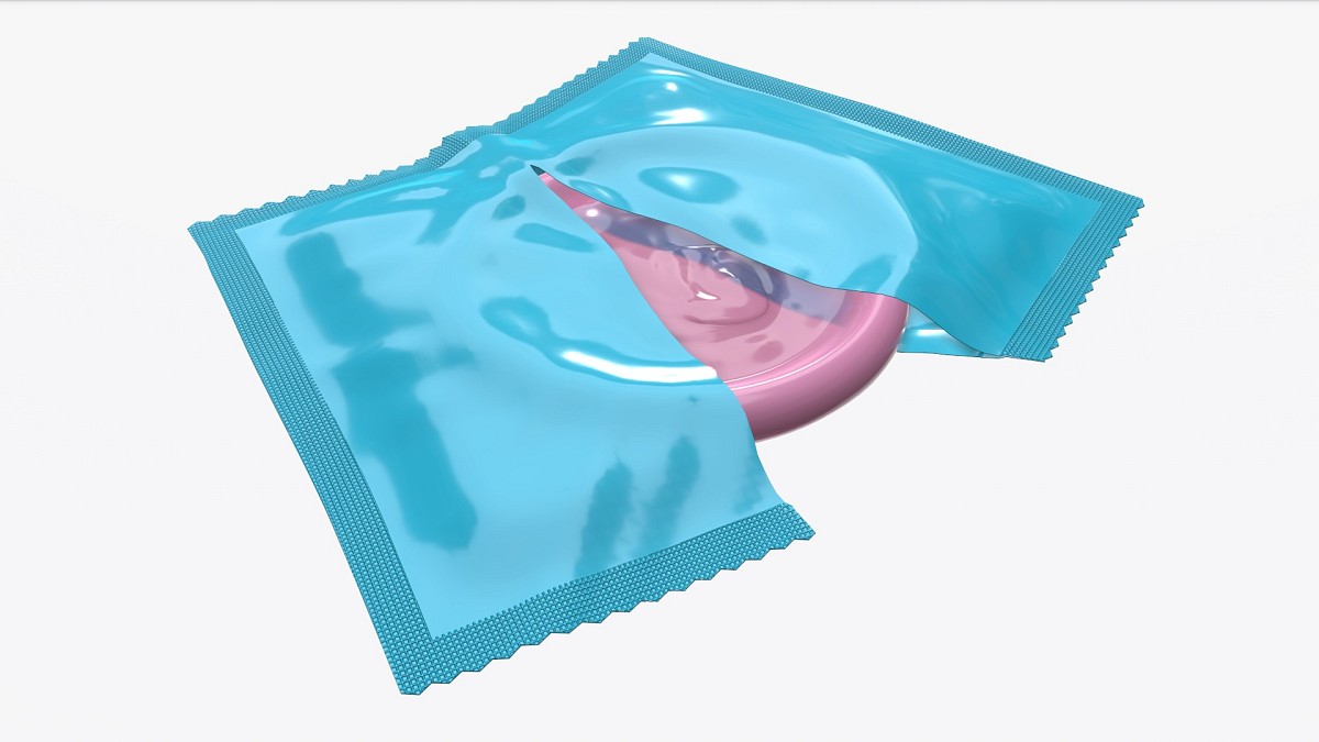 Opened condom package with condom