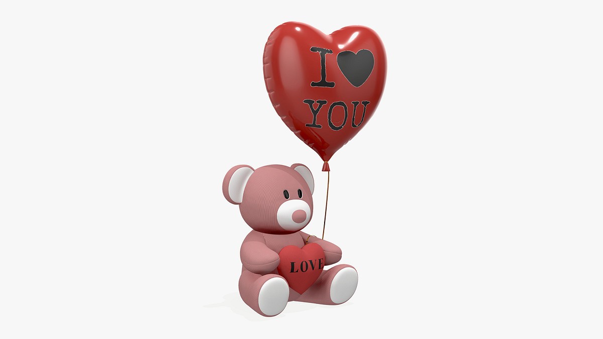 Bear teddy plush toy with heart and balloon
