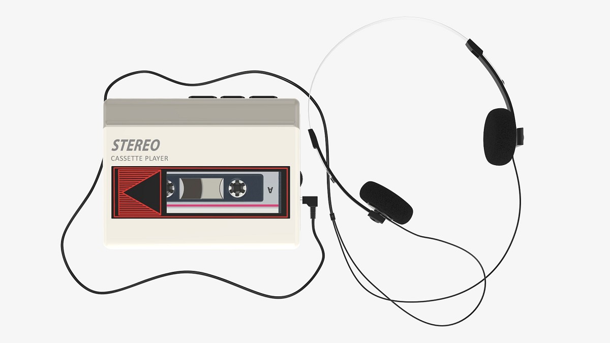 Cassette tape player with headphone