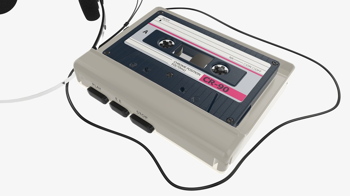 Cassette tape player with headphone