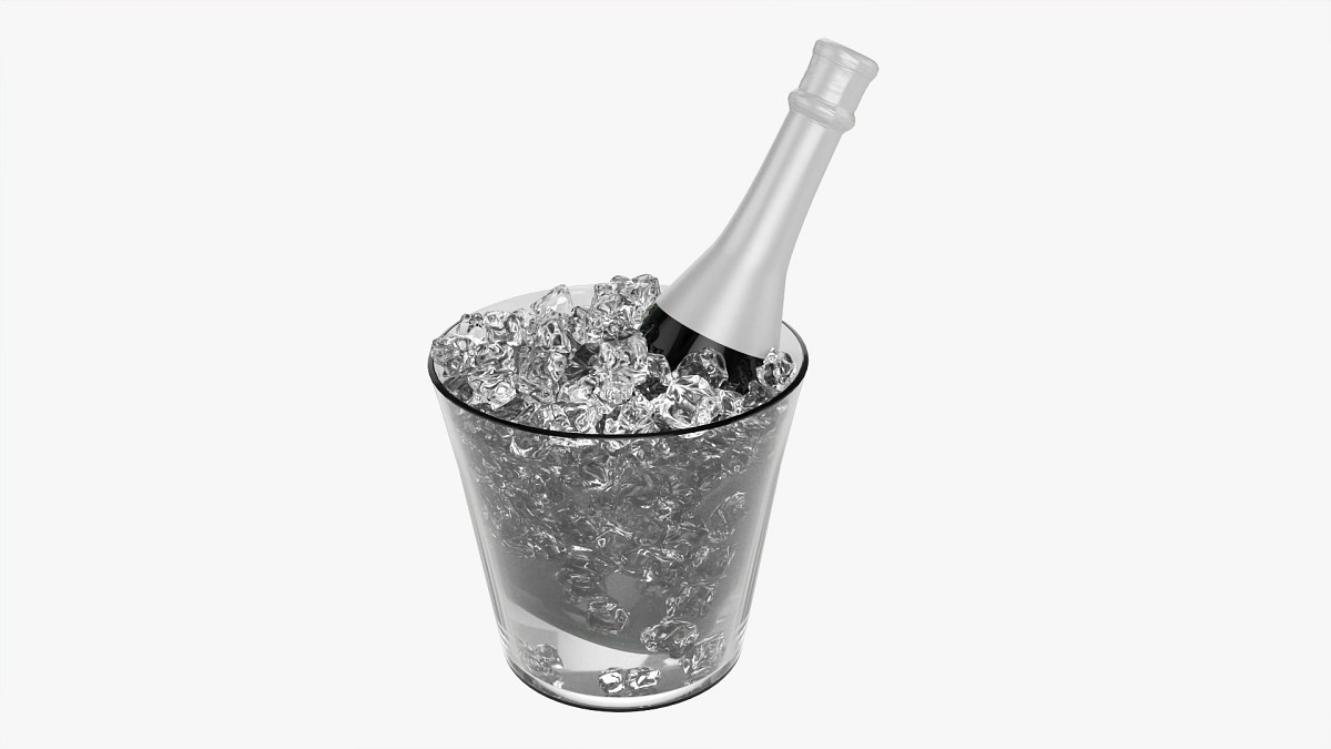 Champagne bottle in glass bucket with ice