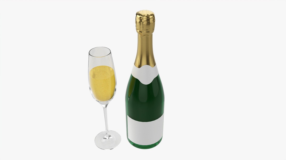 Champagne bottle with glass