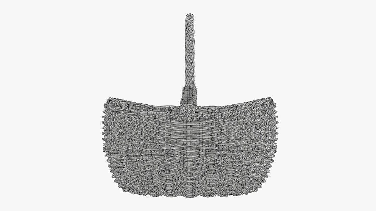 Empty oval wicker basket with handle