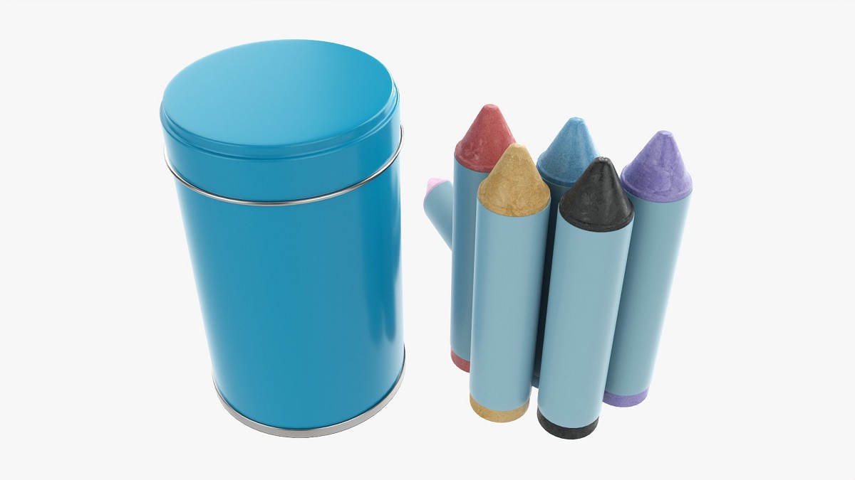 Large crayons in metal tube box