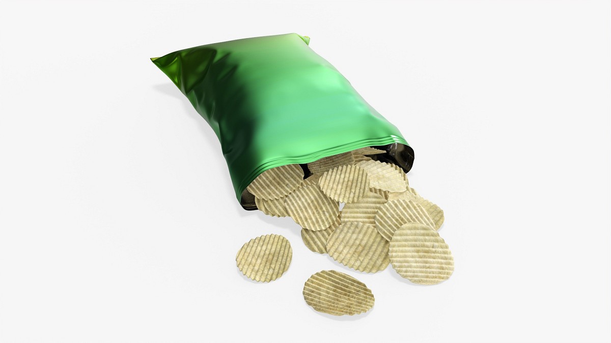 Potato chips package on ground opened with folds mockup 01
