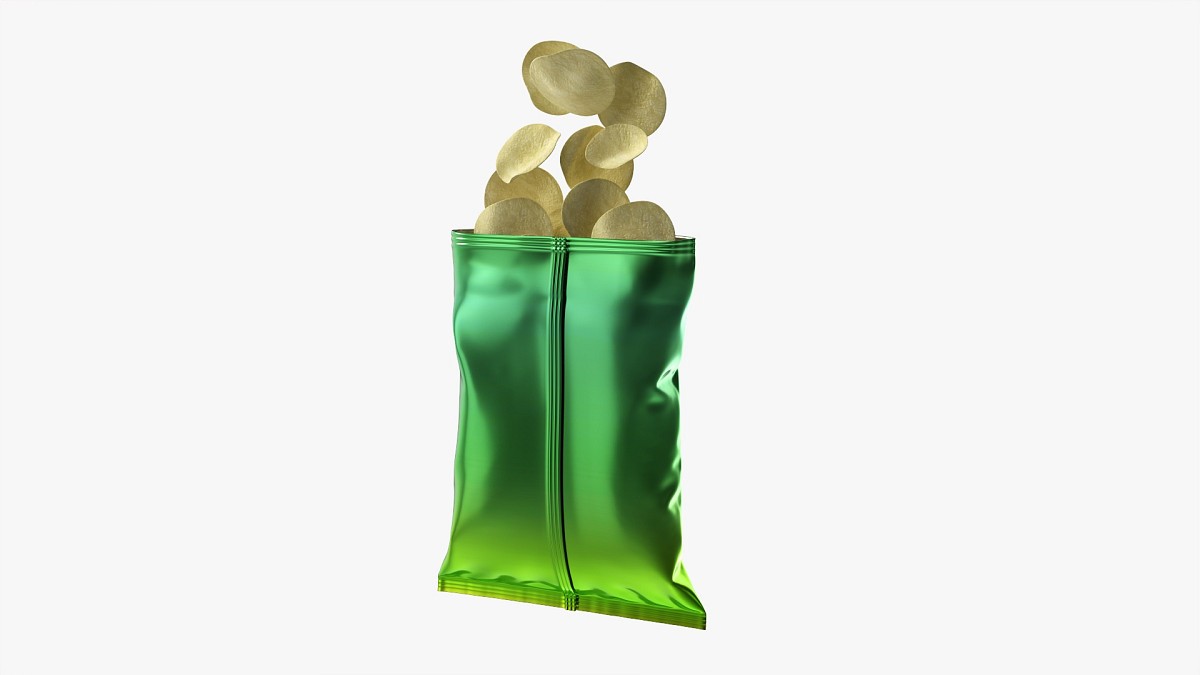 Potato chips package opened with folds mockup