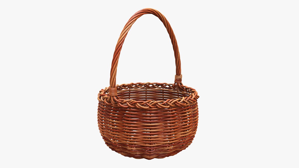 Round wicker wooden basket with handle