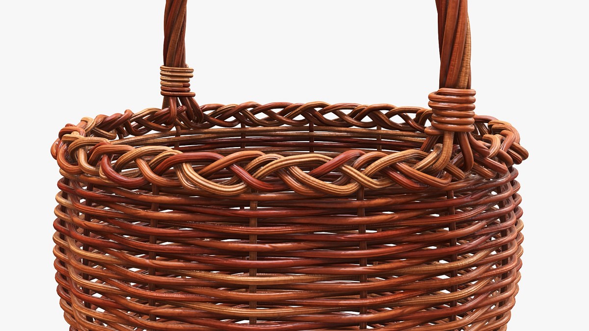 Round wicker wooden basket with handle