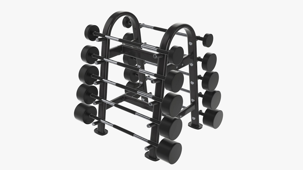 Rubber barbell set on rack