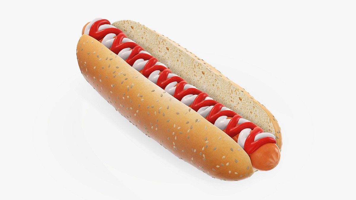 Hot dog with ketchup mayonnaise seeds