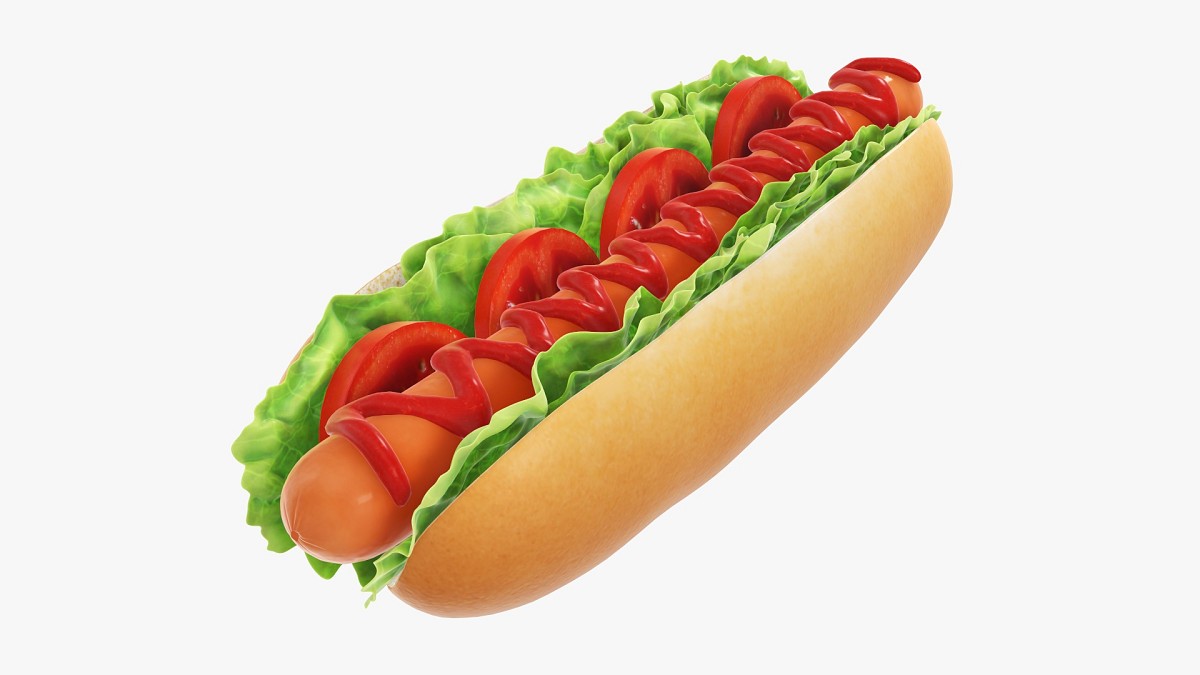 Hot dog with ketchup salad tomato
