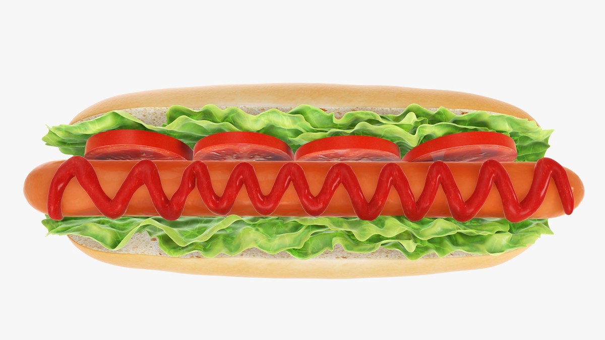 Hot dog with ketchup salad tomato