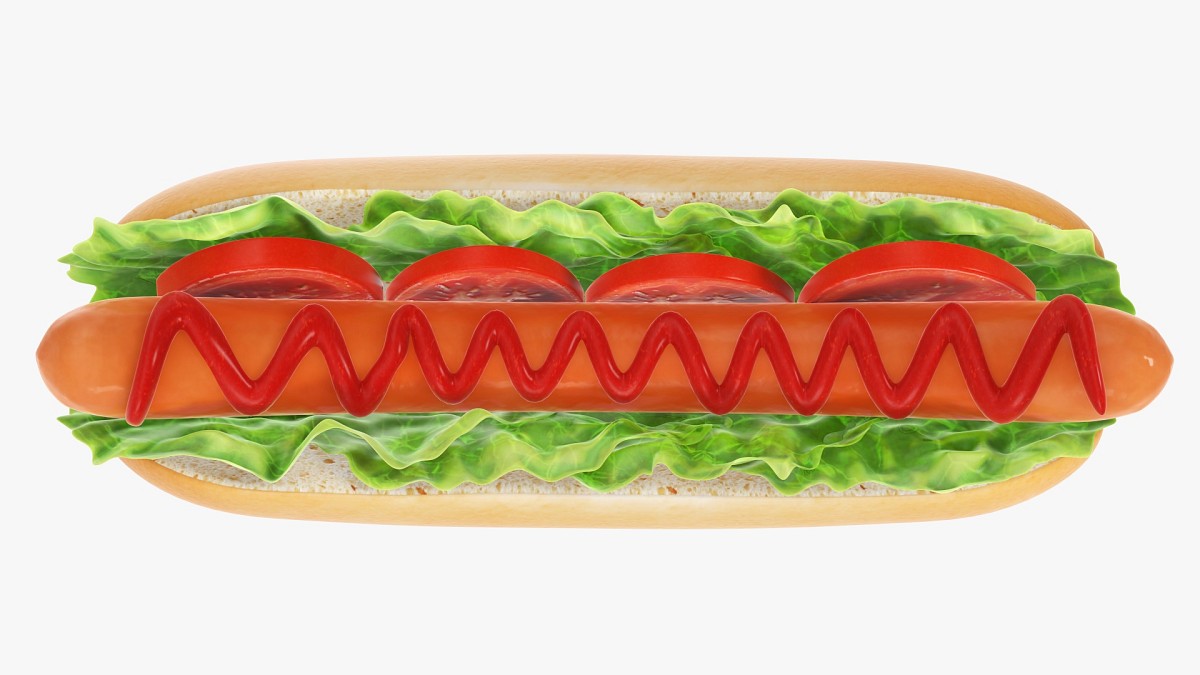 Hot dog with ketchup salad tomato v2