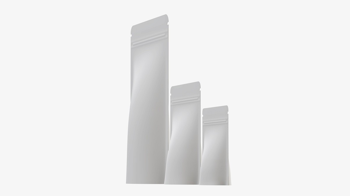 Plastic food pouch mylar bags white mockup
