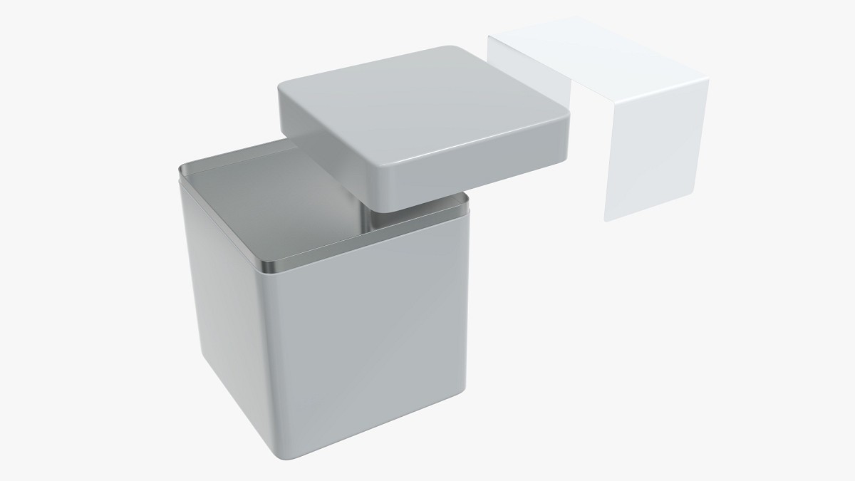 Metal tin can rectangular shape with label