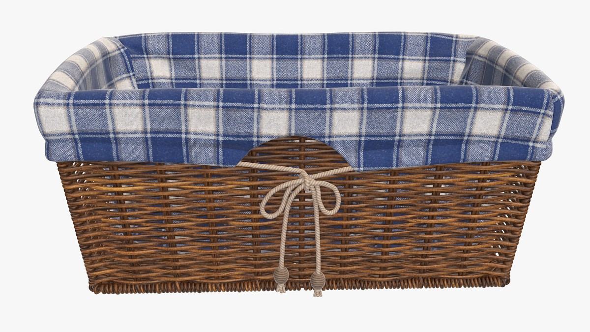 Rectangular wicker basket with fabric dark brown
