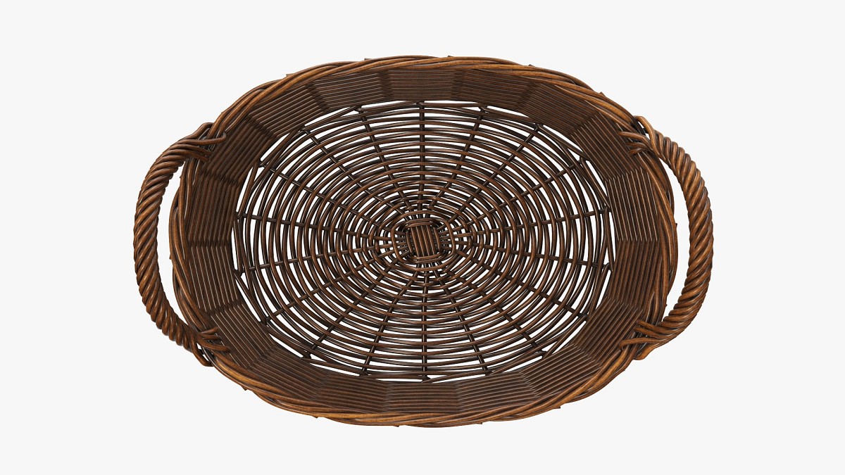 Oval wicker basket with handles dark brown