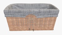 Rectangular wicker basket with fabric light brown