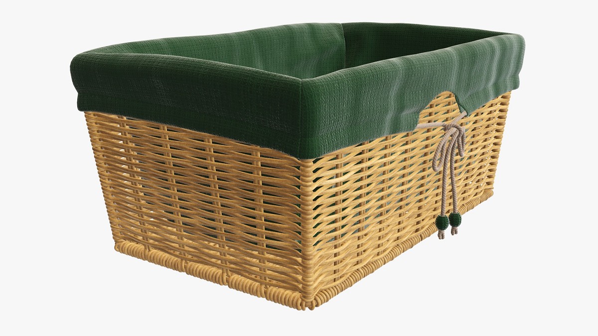 Rectangular wicker basket with fabric medium brown