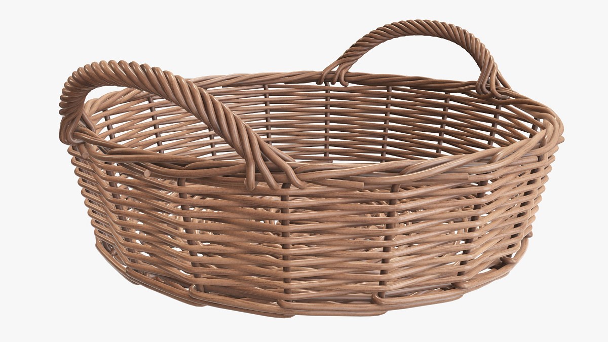 Round wicker basket with handle light brown