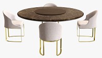 Dining table with marble top and modern chairs gold legs