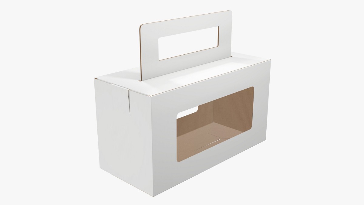 Empty carrying cardboard corrugated box with handle 01