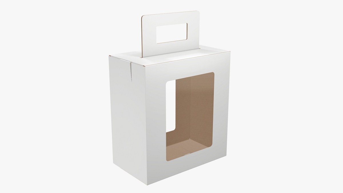 Empty carrying cardboard corrugated box with handle 02