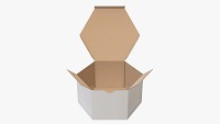 Hexagonal paper box packaging open 01 corrugated cardboard white