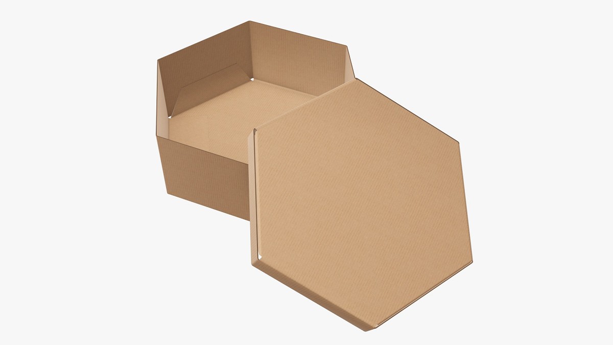 Hexagonal paper box packaging open 02 corrugated cardboard
