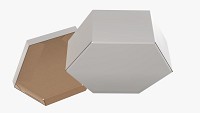 Hexagonal paper box packaging open 02 corrugated cardboard white