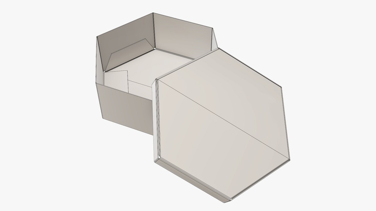 Hexagonal paper box packaging open 02 corrugated cardboard white