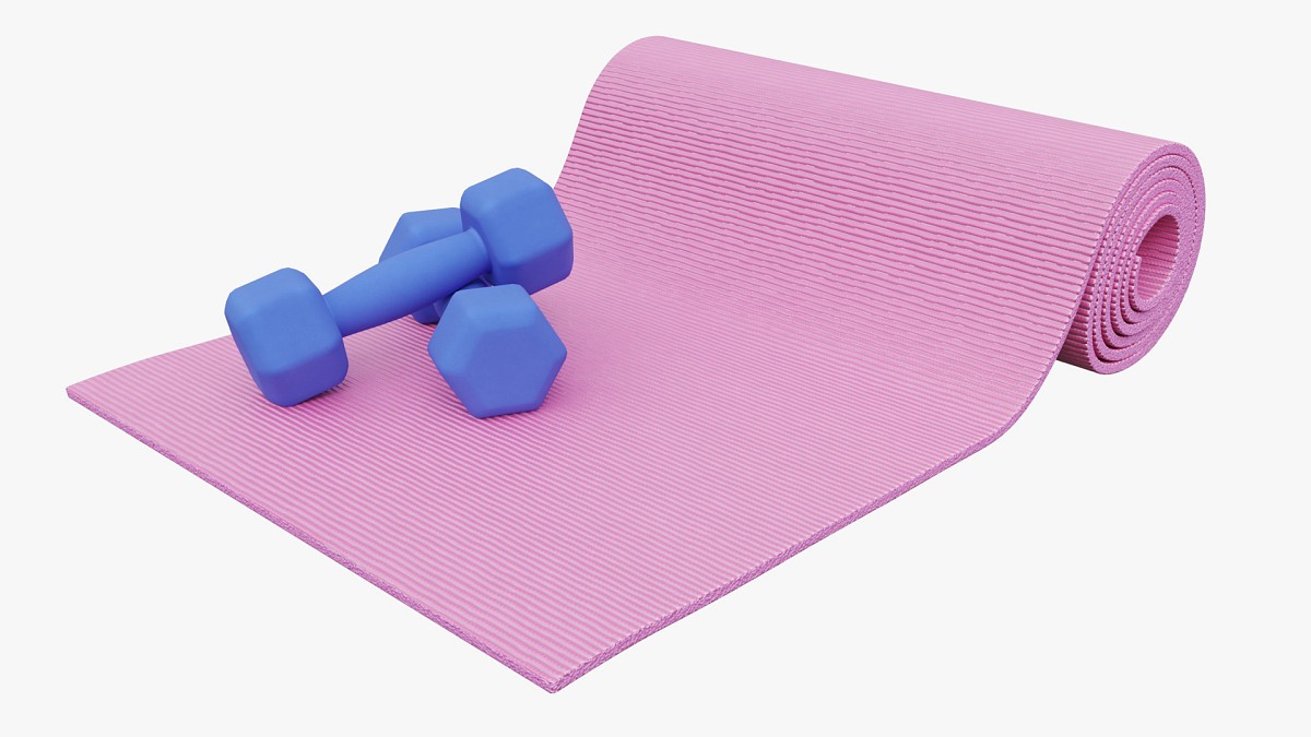 Yoga mat and dumbbells
