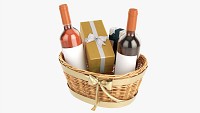 Wine Bottle In Wicker Wooden Basket 02