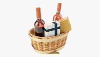 Wine Bottle In Wicker Wooden Basket 02