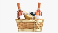 Wine Bottle In Wicker Wooden Basket 02