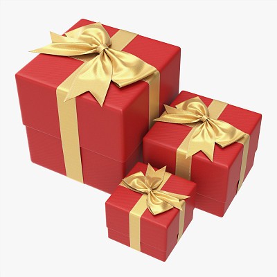 Gift Boxes Bow Red Gold