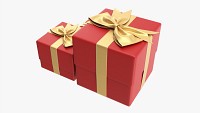 Gift Boxes Wrapped With Bow Red Gold