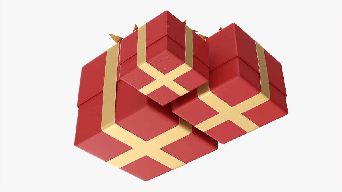 Gift Boxes Wrapped With Bow Red Gold