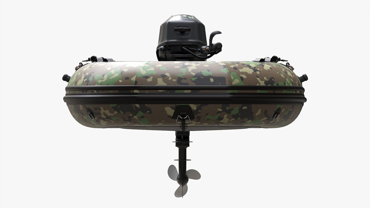 Inflatable Boat 02 Camouflage With Outboard Boat Motor